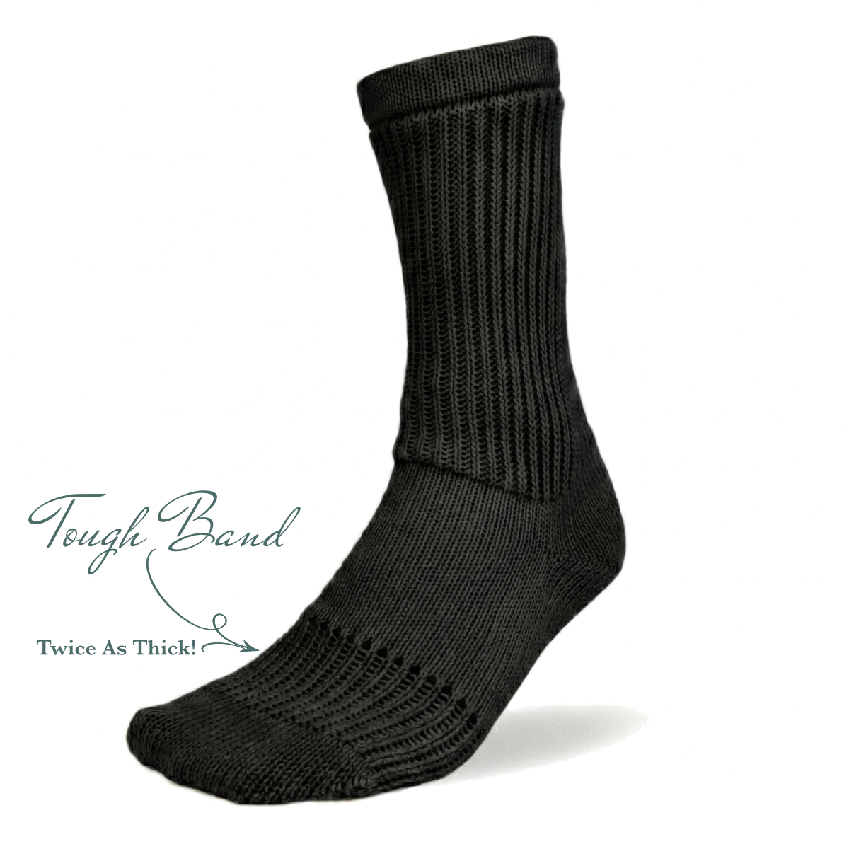 Tough Socks - Crew - Black Color Solid - Men's - 100% Cotton