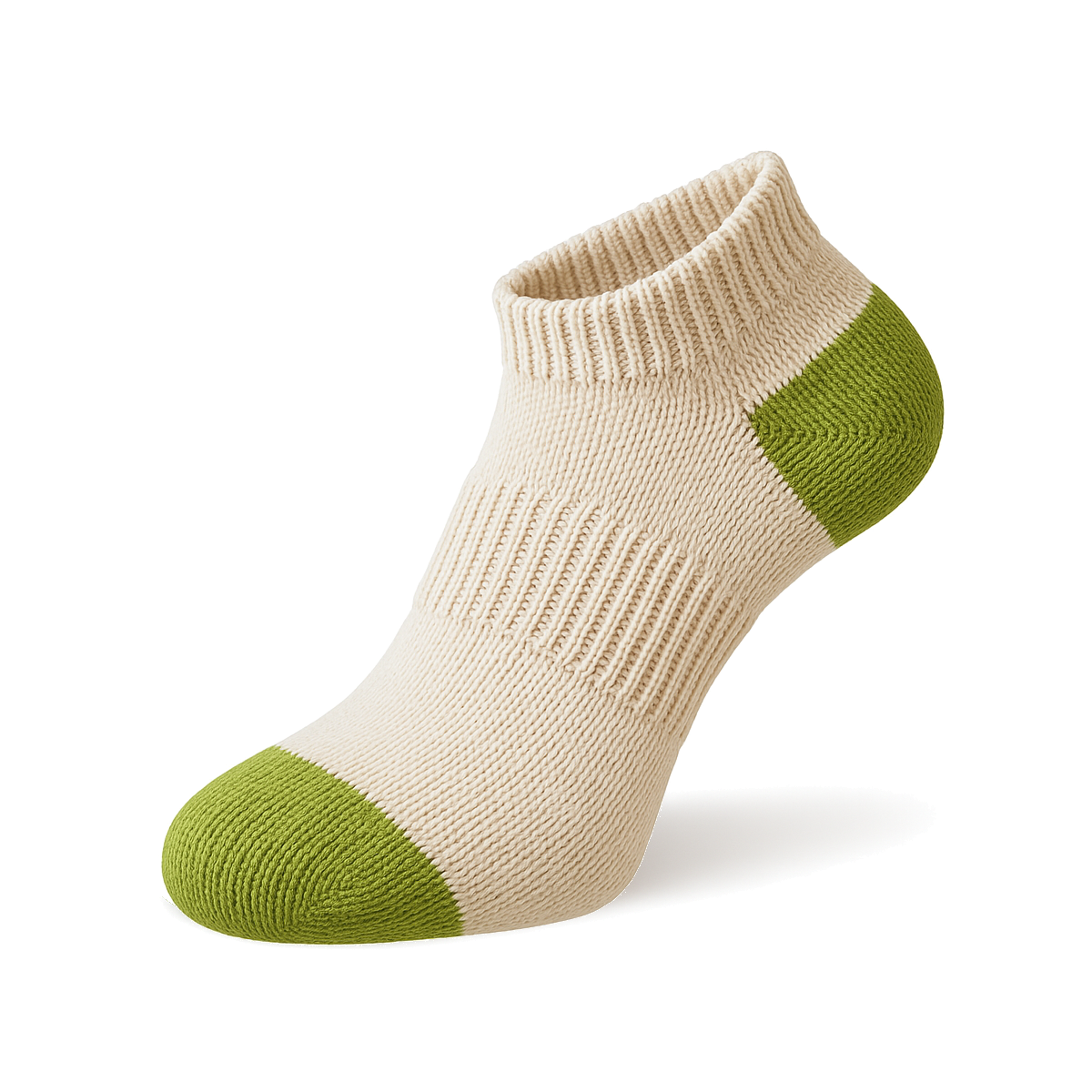 Men's 100% Cotton Sport Ankle Socks Natural Color with Green Heel and Toe