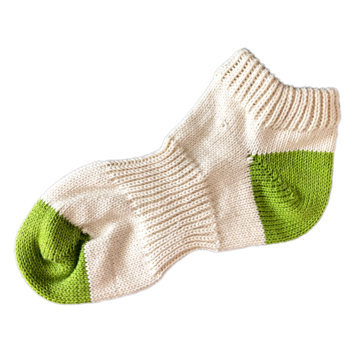 Men's 100% Cotton Sport Ankle Socks Natural Color with Green Heel and Toe