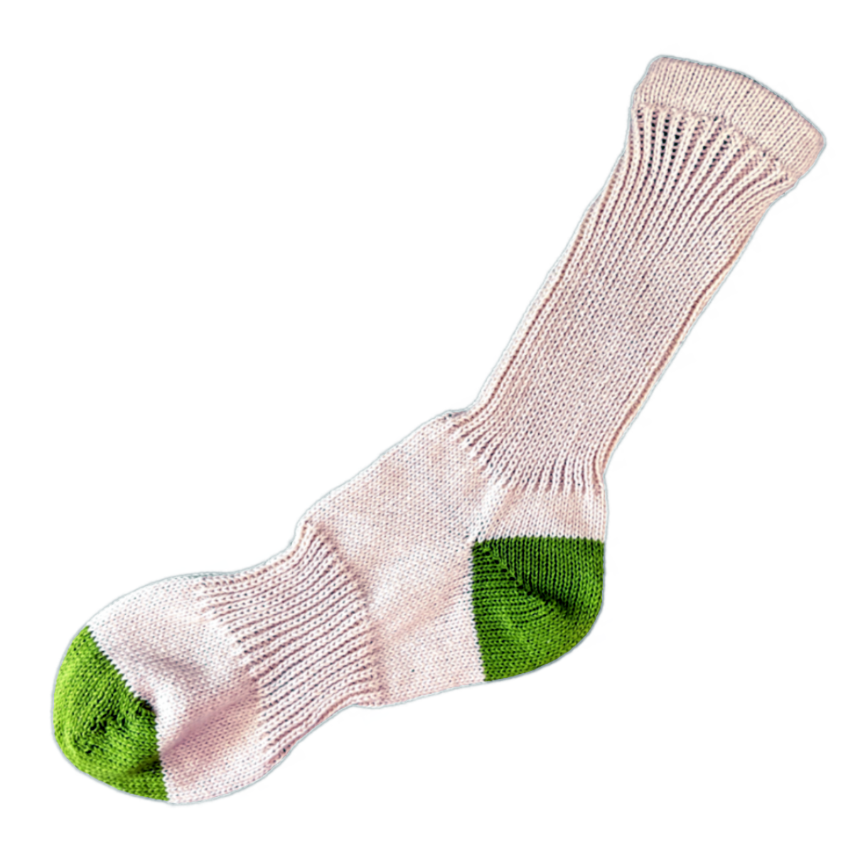Men's 100% Cotton Snug Crew Socks Natural Color with Green Heel and Toe