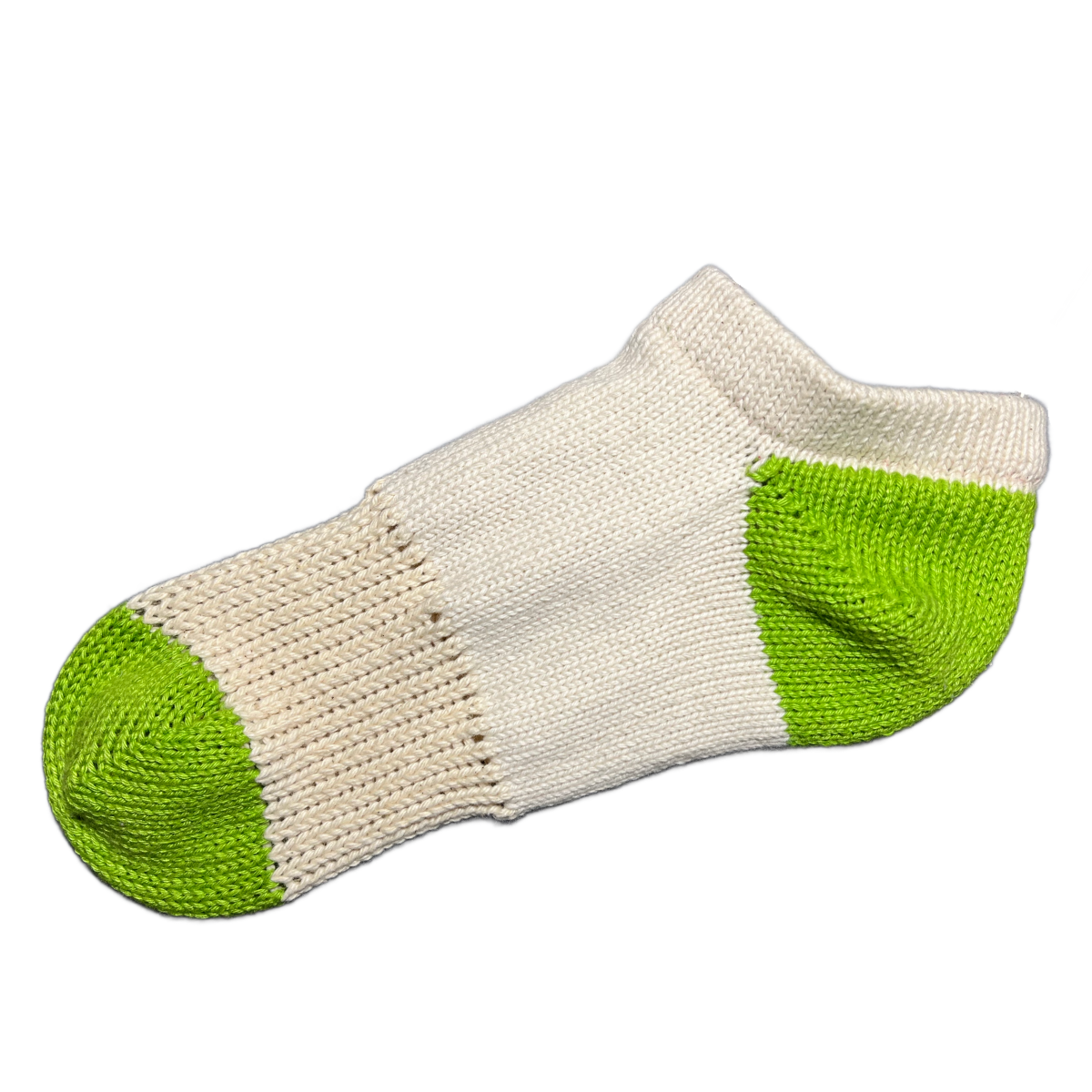 Tough Socks - Low Cut Ankle - Natural Color with Green Heel and Toe - Men's - 100% Cotton