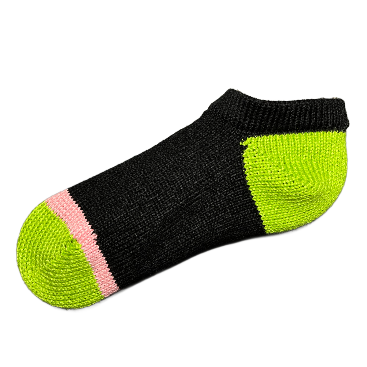 Women's 100% Cotton Low Cut Ankle Socks Black Color with Green Heel and Toe