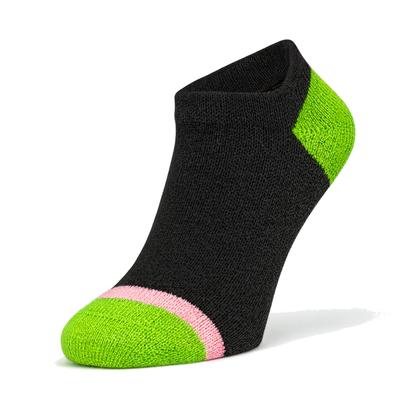 Women's 100% Cotton Low Cut Ankle Socks Black Color with Green Heel and Toe
