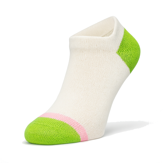 Women's 100% Cotton Low Cut Ankle Socks Natural Color with Green Heel and Toe
