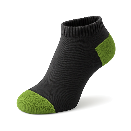 Men's 100% Cotton Regular Ankle Socks Black Color with Green Heel and Toe