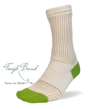 Tough Socks - Crew - Natural Color with Green Heel and Toe - Men's - 100% Cotton