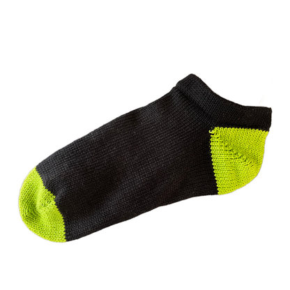Men's 100% Cotton Low Cut Ankle Socks Black Color with Green Heel and Toe
