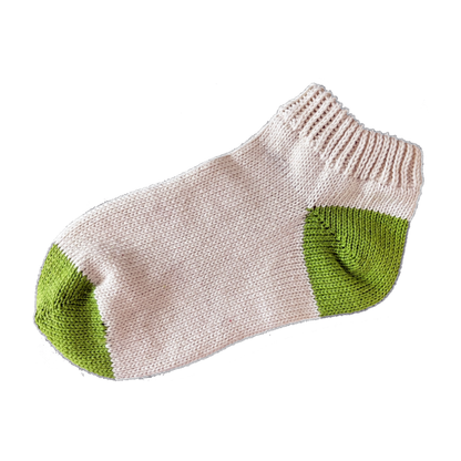 Men's 100% Cotton Regular Ankle Socks Natural Color with Green Heel and Toe