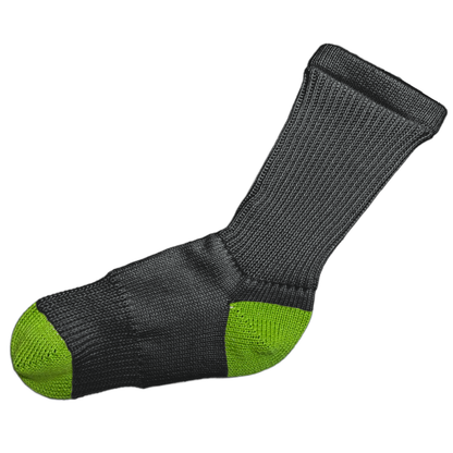 Tough Socks - Crew - Black Color with Green Heel and Toe - Men's - 100% Cotton