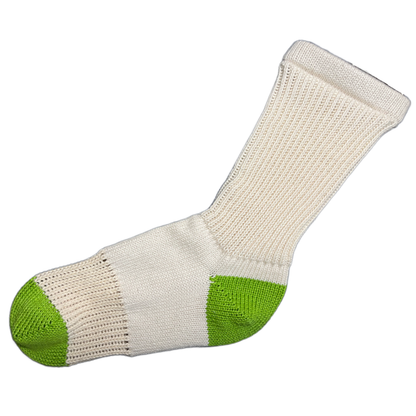 Tough Socks - Crew - Natural Color with Green Heel and Toe - Men's - 100% Cotton