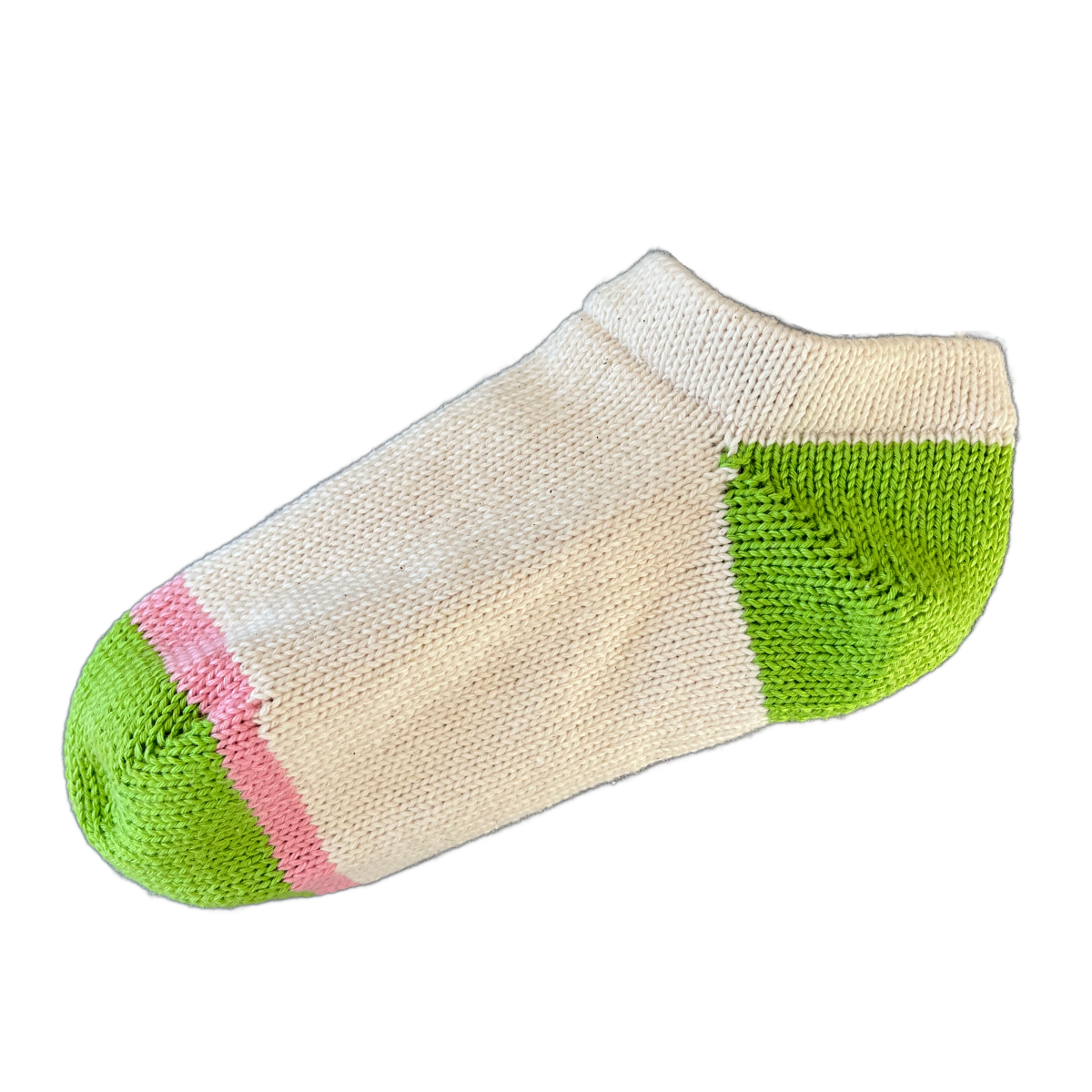Women's 100% Cotton Low Cut Ankle Socks Natural Color with Green Heel and Toe